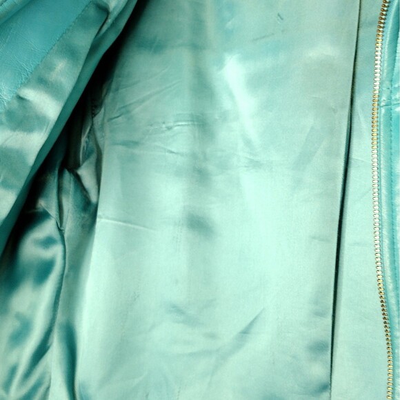 St Johhn Marie Gray Turquoise Soft Leather Short Jacket Medium - Picture 16 of 16